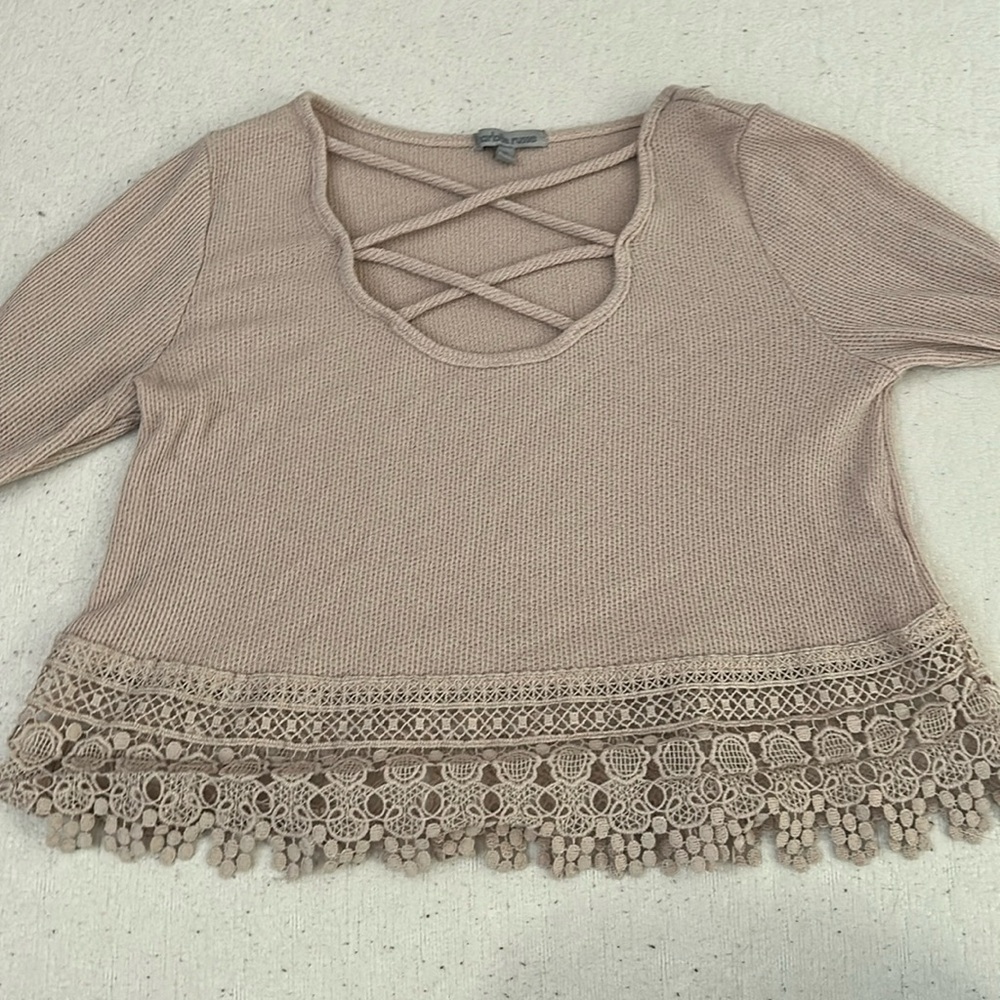 Baby Pink Charlotte Russe Ribbed Long Sleeve Shirt